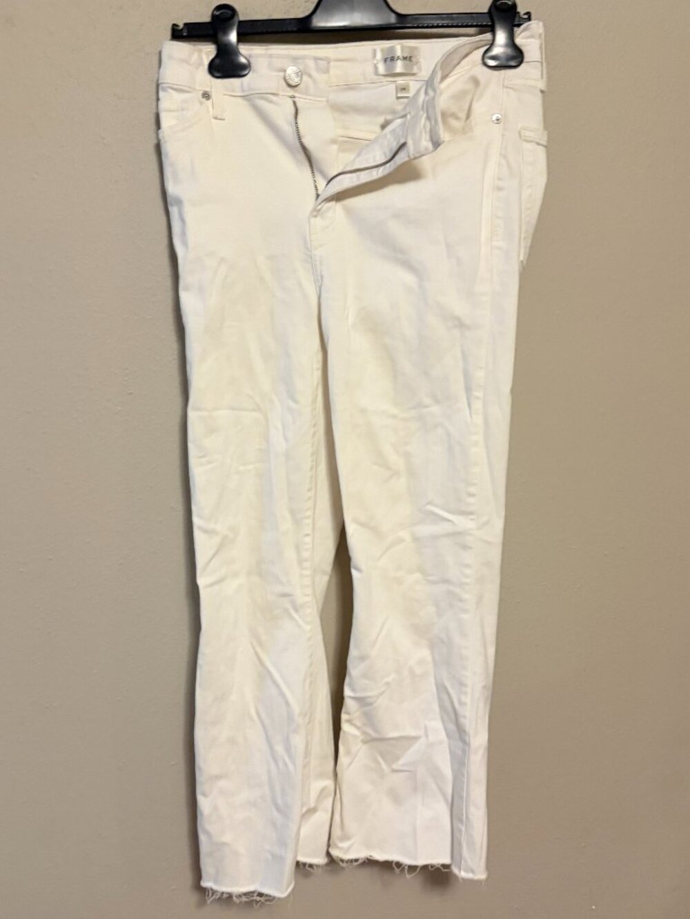 FRAME Le Crop Mini Boot Raw Hem Jeans Au Natural White Size 28